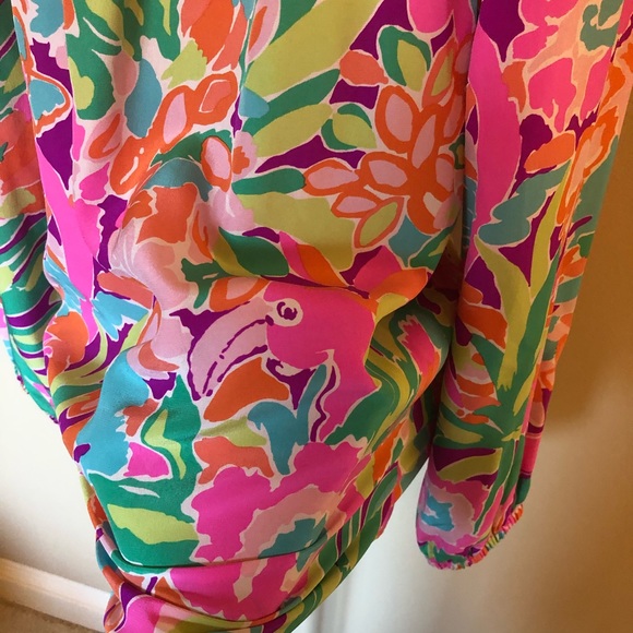 Lilly Pulitzer Elsa lulu flamingo silk blouse - Picture 5 of 9